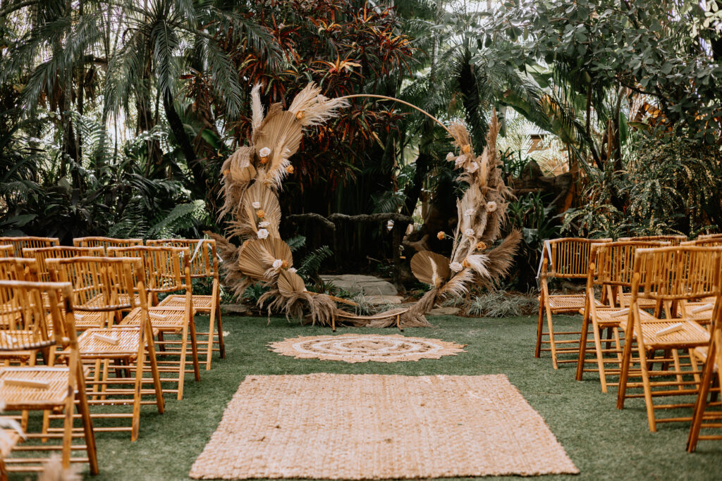 Ceremony space with boho design for bamboo gallery wedding in davie, florida