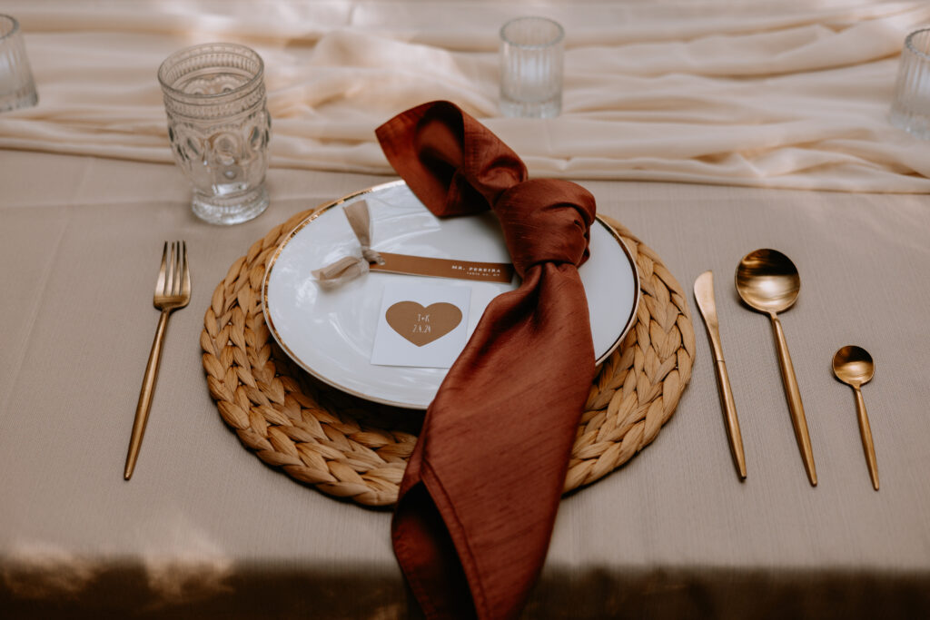 Table place setting at a bamboo gallery wedding in davie, florida